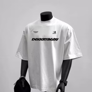 Camiseta holgada 100% algodón para hombre con estampado de letras coreanas - Blanca