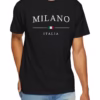 Camiseta Negra para Hombre con Estampado de la Bandera de Milán Italia