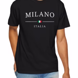 Camiseta Negra para Hombre con Estampado de la Bandera de Milán Italia